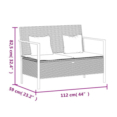 2-Seater Garden Bench with Cushions Grey Poly Rattan