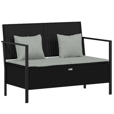 2-Seater Garden Bench with Cushions Black Poly Rattan