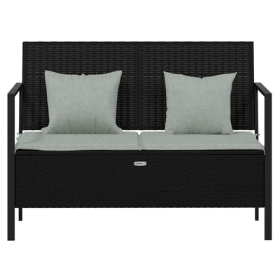 2-Seater Garden Bench with Cushions Black Poly Rattan