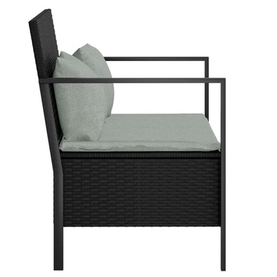 2-Seater Garden Bench with Cushions Black Poly Rattan