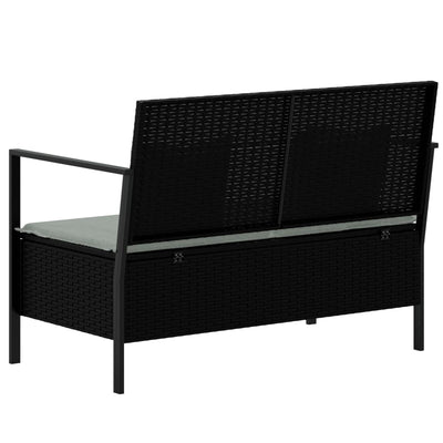 2-Seater Garden Bench with Cushions Black Poly Rattan