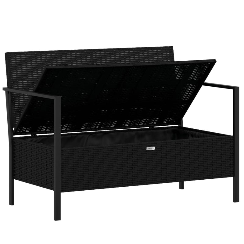 2-Seater Garden Bench with Cushions Black Poly Rattan