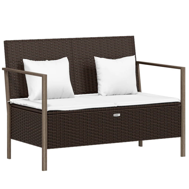 2-Seater Garden Bench with Cushions Brown Poly Rattan