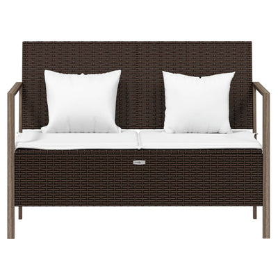 2-Seater Garden Bench with Cushions Brown Poly Rattan