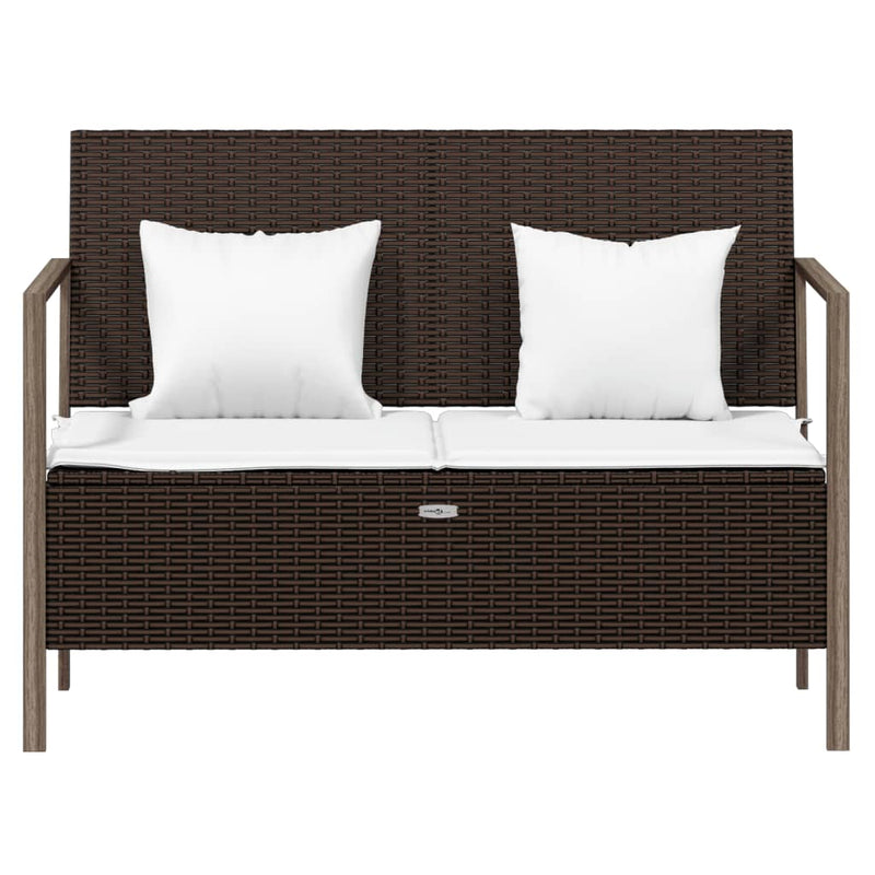 2-Seater Garden Bench with Cushions Brown Poly Rattan