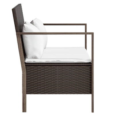 2-Seater Garden Bench with Cushions Brown Poly Rattan