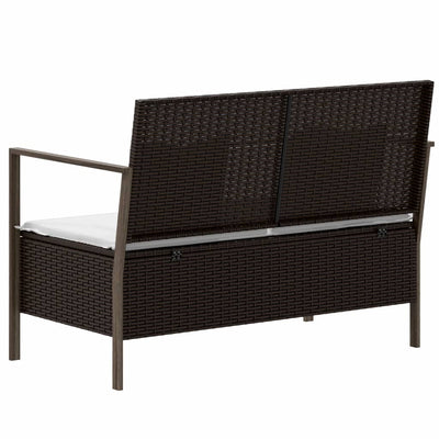 2-Seater Garden Bench with Cushions Brown Poly Rattan