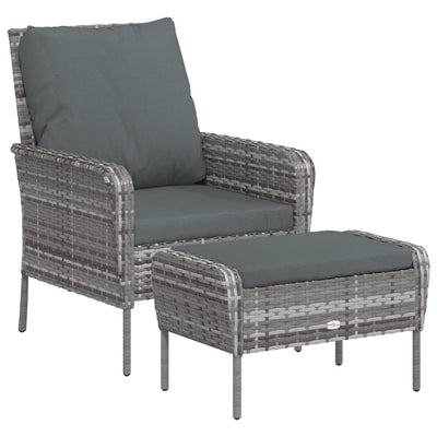 Garden Chair with Footstool Grey Poly Rattan