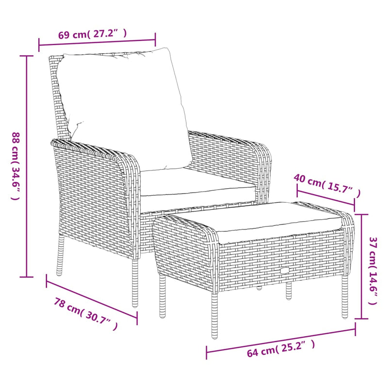 Garden Chair with Footstool Grey Poly Rattan