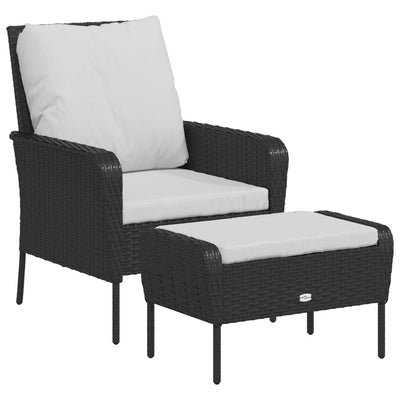 Garden Chair with Footstool Black Poly Rattan