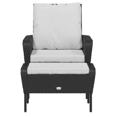 Garden Chair with Footstool Black Poly Rattan