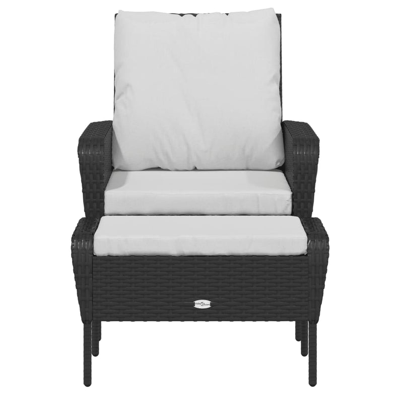 Garden Chair with Footstool Black Poly Rattan