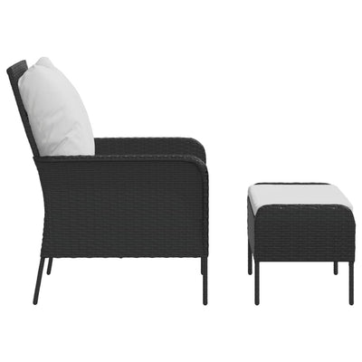 Garden Chair with Footstool Black Poly Rattan