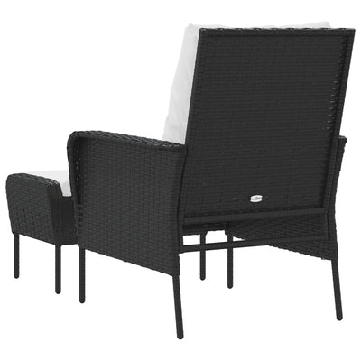 Garden Chair with Footstool Black Poly Rattan