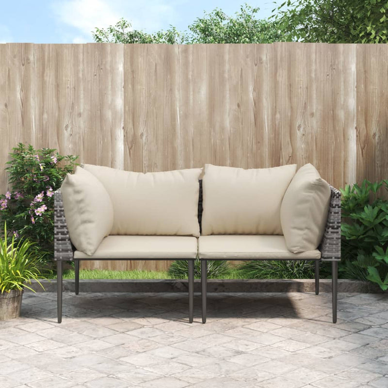 Garden Corner Sofas with Cushions 2 pcs Grey Poly Rattan