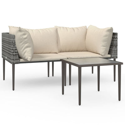 3 Piece Garden Lounge Set with Cushions Grey Poly Rattan