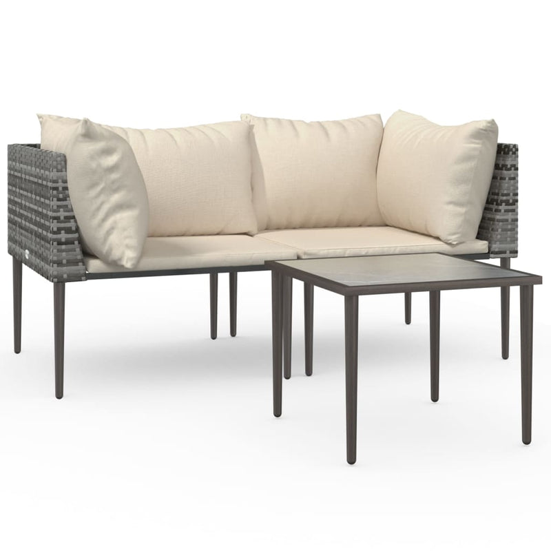 3 Piece Garden Lounge Set with Cushions Grey Poly Rattan