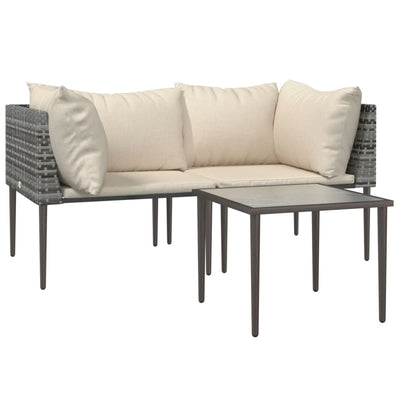 3 Piece Garden Lounge Set with Cushions Grey Poly Rattan