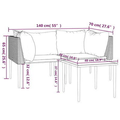 3 Piece Garden Lounge Set with Cushions Grey Poly Rattan