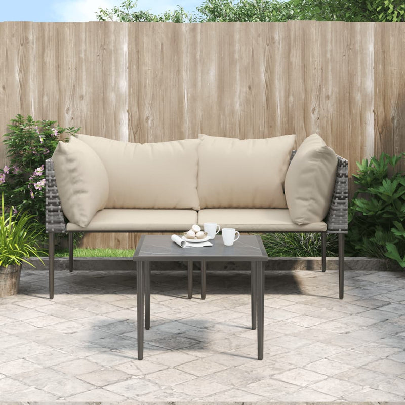 3 Piece Garden Lounge Set with Cushions Grey Poly Rattan