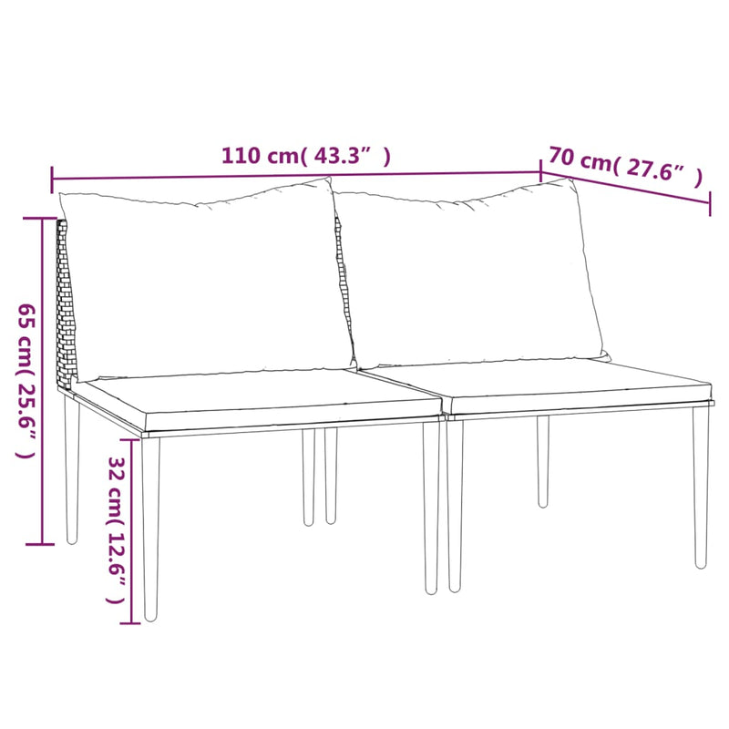 Garden Middle Sofas with Cushions 2 pcs Grey Poly Rattan