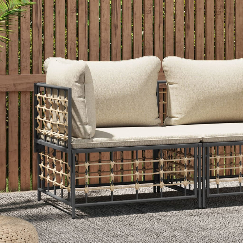 Garden Corner Sofa with Beige Cushions Poly Rattan