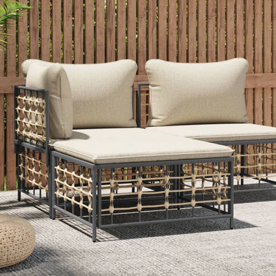 Garden Footstool with Beige Cushion Poly Rattan