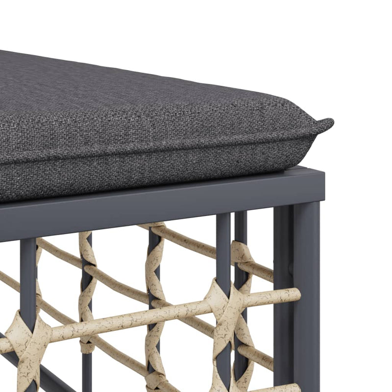 Garden Footstool with Dark Grey Cushion Poly Rattan