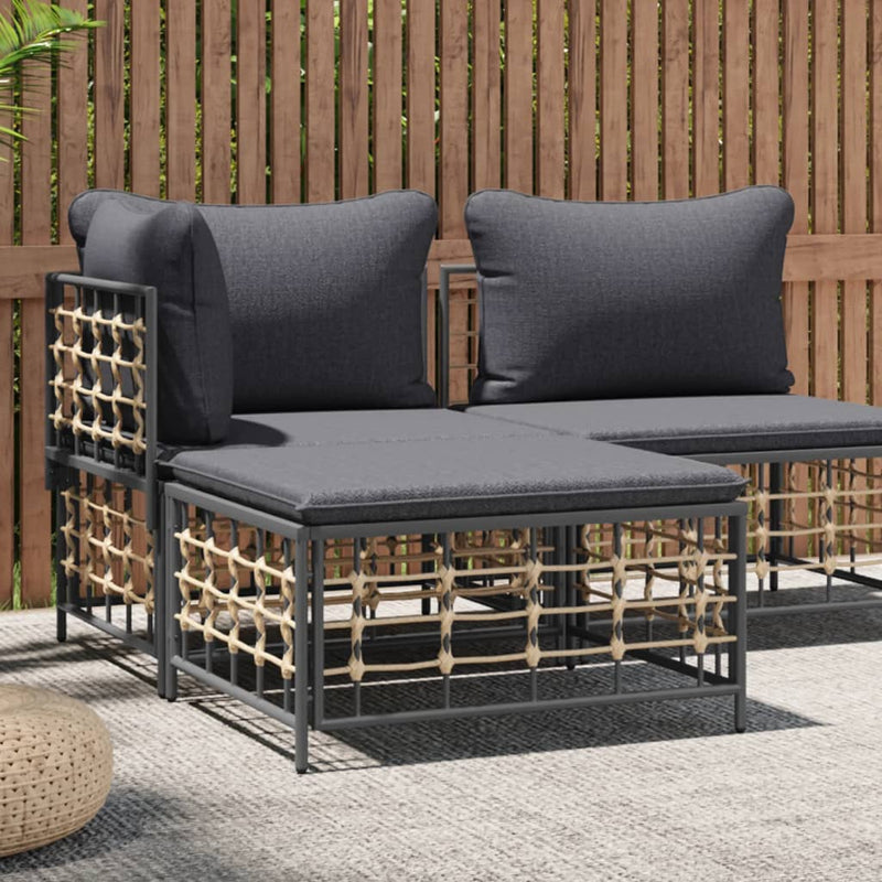 Garden Footstool with Dark Grey Cushion Poly Rattan