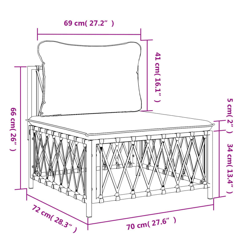 Garden Middle Sofa with Cushions White Woven Fabric