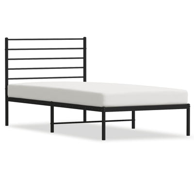 Metal Bed Frame without Mattress with Headboard Black 90x190 cm