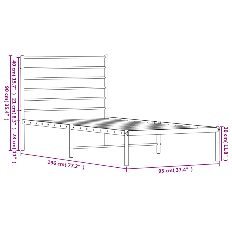 Metal Bed Frame without Mattress with Headboard Black 90x190 cm