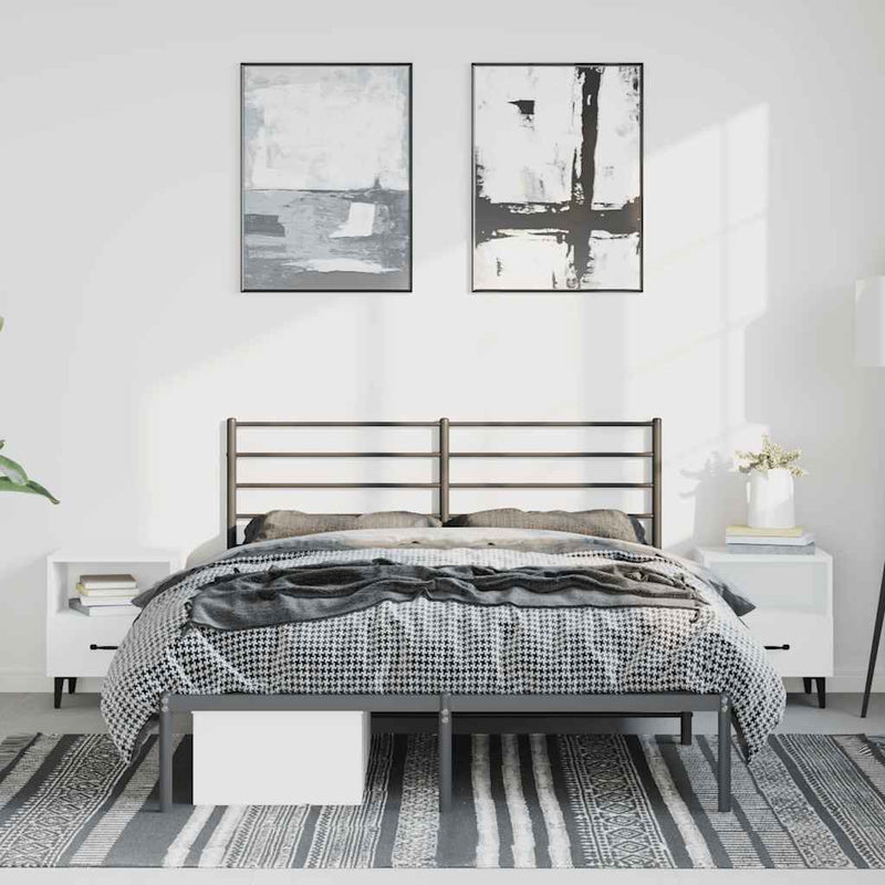 Metal Bed Frame without Mattress with Headboard Black 135x190 cm