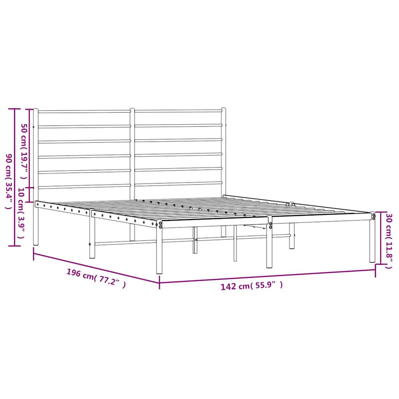 Metal Bed Frame without Mattress with Headboard Black 135x190 cm