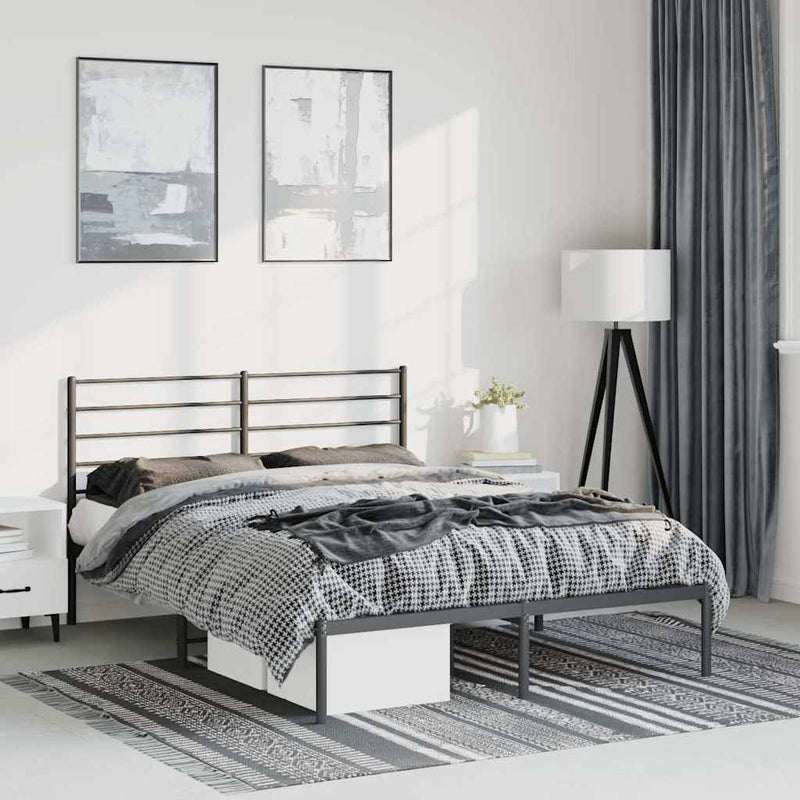 Metal Bed Frame without Mattress with Headboard Black 135x190 cm