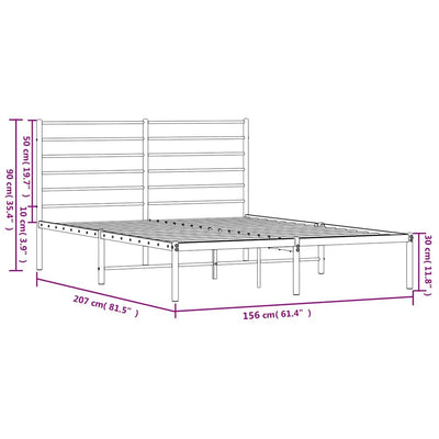 Metal Bed Frame without Mattress with Headboard Black 150x200 cm