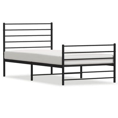 Metal Bed Frame without Mattress with Footboard Black 90x190 cm