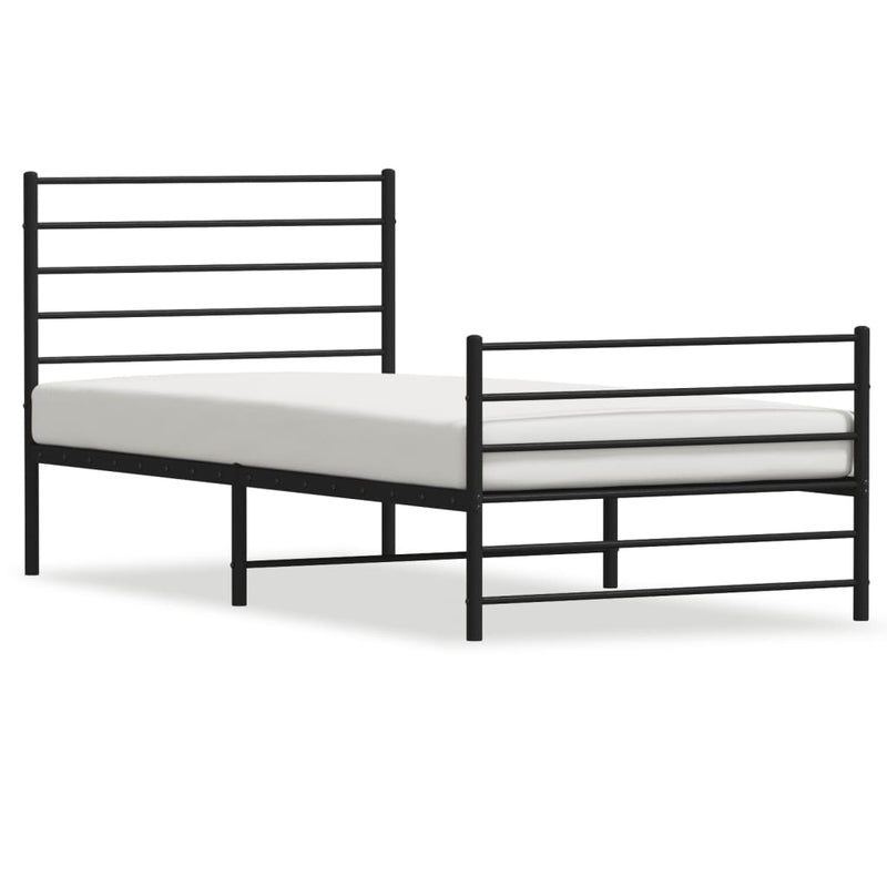 Metal Bed Frame without Mattress with Footboard Black 90x190 cm