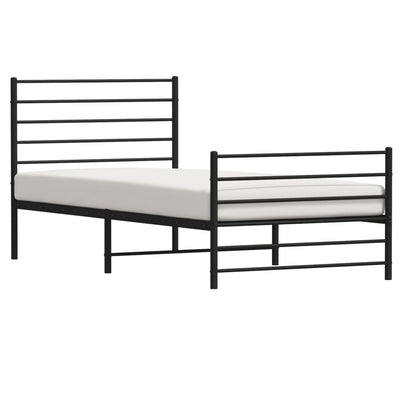 Metal Bed Frame without Mattress with Footboard Black 90x190 cm