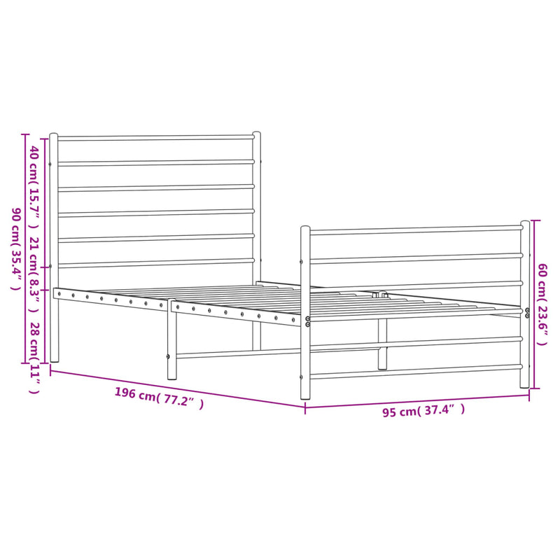 Metal Bed Frame without Mattress with Footboard Black 90x190 cm