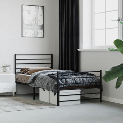 Metal Bed Frame without Mattress with Footboard Black 90x190 cm