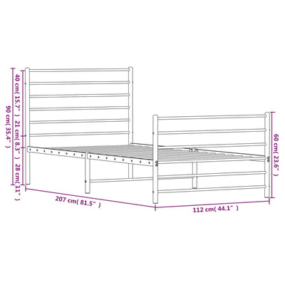 Metal Bed Frame without Mattress with Footboard Black 107x203 cm King Single