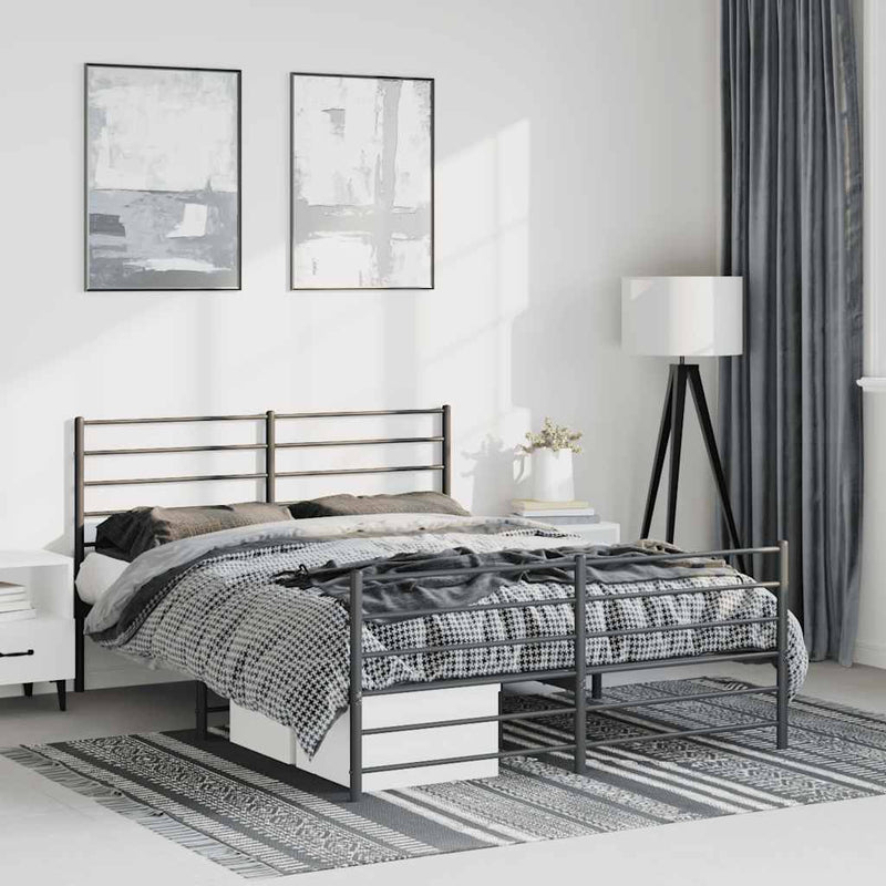 Metal Bed Frame without Mattress with Footboard Black 135x190 cm