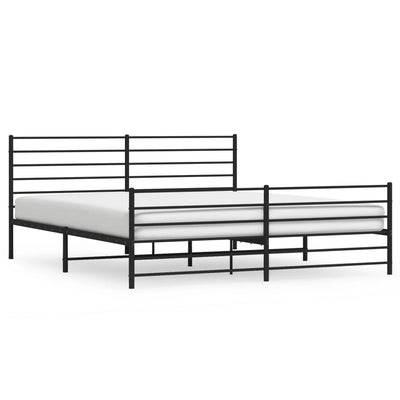 Metal Bed Frame without Mattress with Footboard Black 183x203 cm King