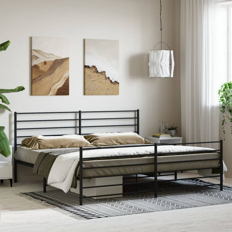 Metal Bed Frame without Mattress with Footboard Black 183x203 cm King