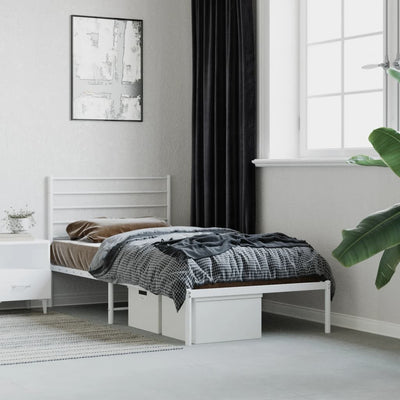 Metal Bed Frame without Mattress with Headboard White 90x190 cm