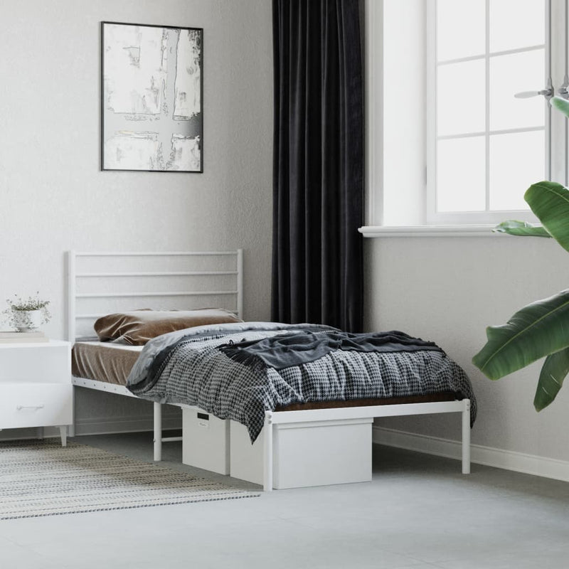 Metal Bed Frame without Mattress with Headboard White 107x203 cm King Single