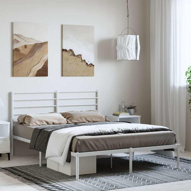 Metal Bed Frame without Mattress with Headboard White 135x190 cm