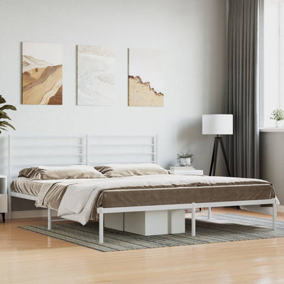 Metal Bed Frame without Mattress with Headboard White 183x203 cm King