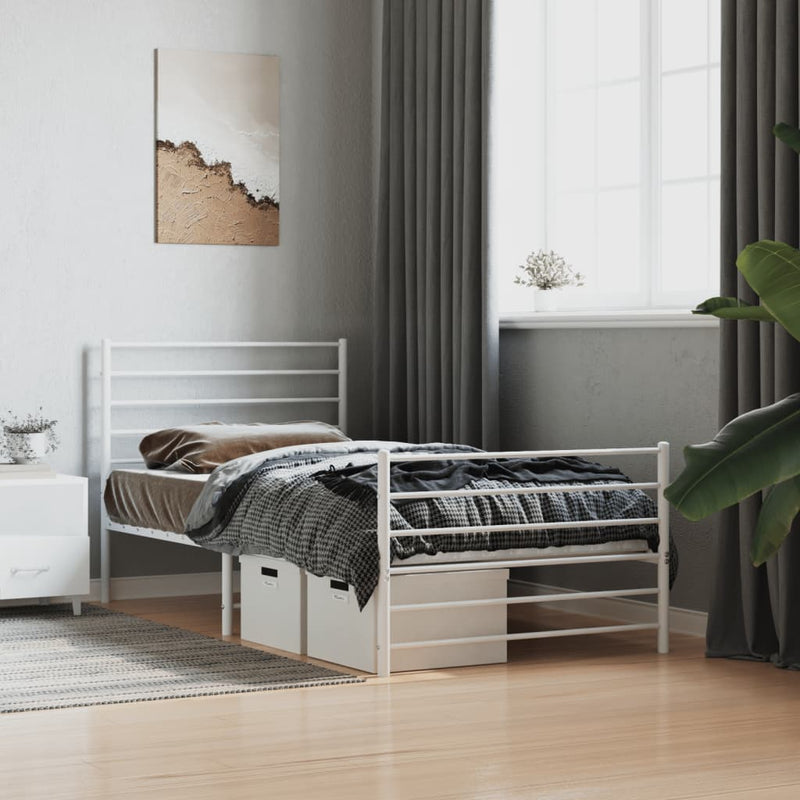 Metal Bed Frame without Mattress with Footboard White 107x203 cm King Single